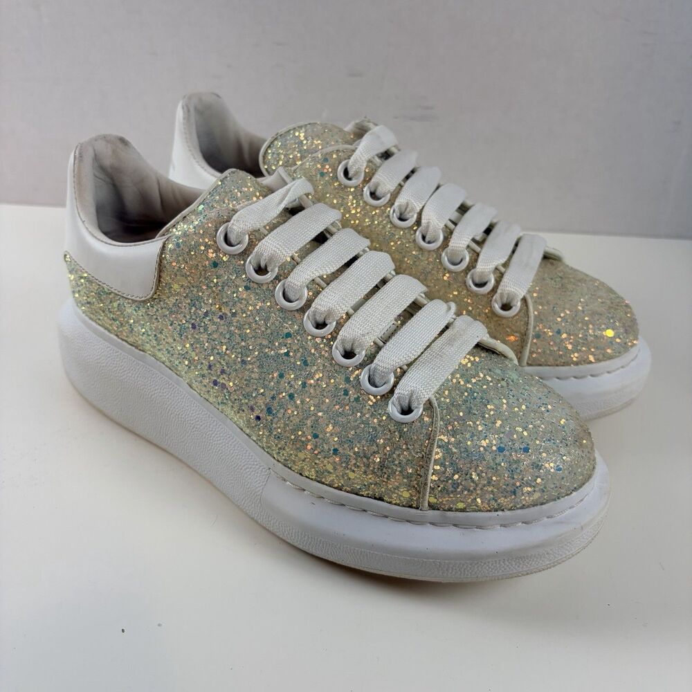 Alexander McQueen Womens Glitter Oversized Sneakers Silver Size 6 E (EU 36)